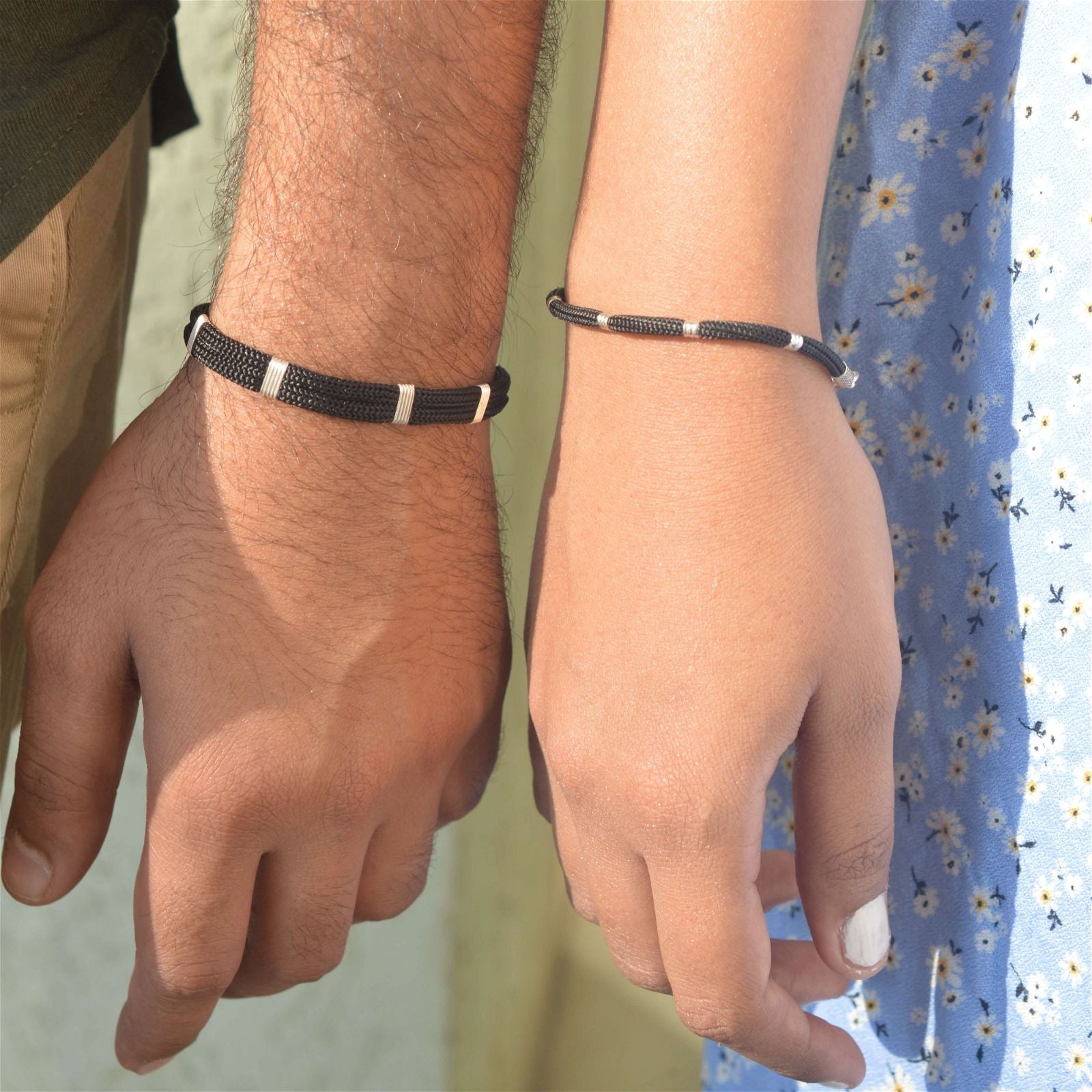 Couple Black Thread Silver Bracelet