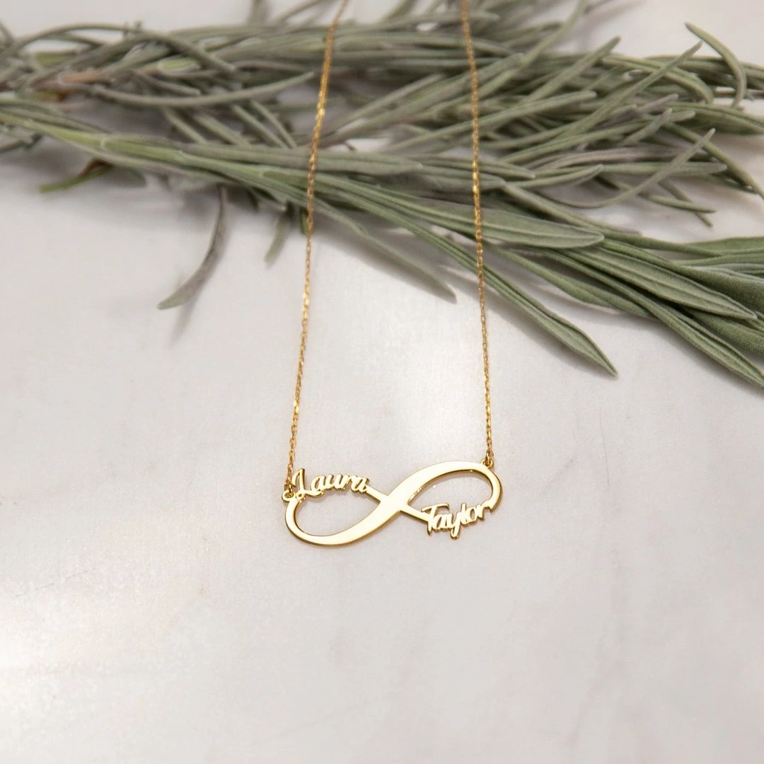 Gift 14k Gold Infinity Name Necklace Personalized Mom Necklace