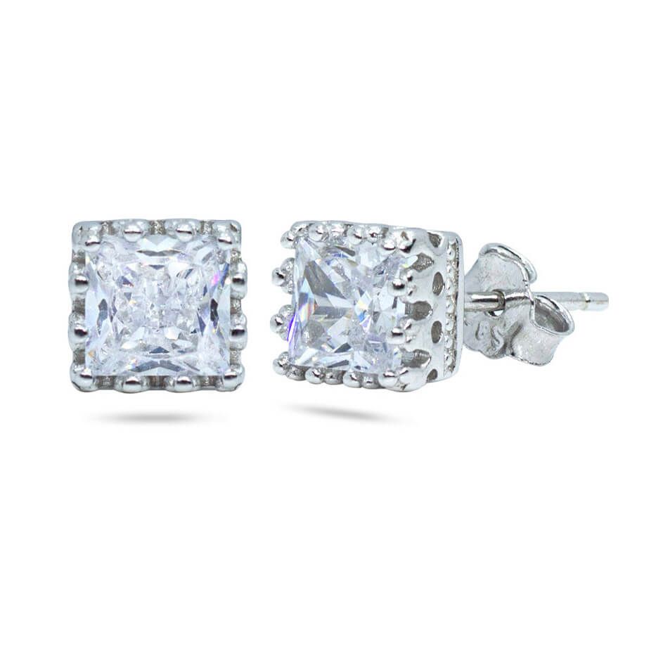 RRJ0886 Pure 925 Sterling Silver 0.75 Carat Princess Cut Solitaire Unisex Stud - RishiRich Jewels