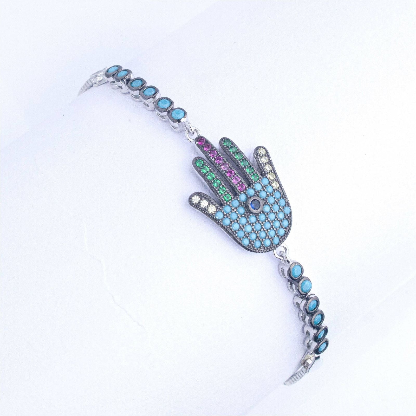 RRJ1247 Pure 925 Sterling Silver Evil Eye Bracelet - RishiRich Jewels