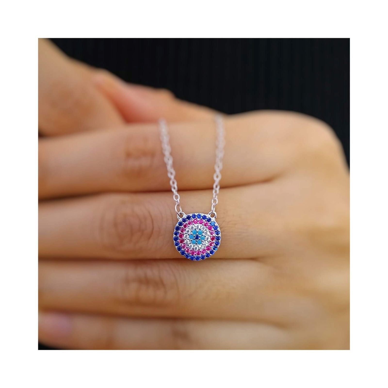 RRJ1265 Pure 925 Sterling Silver Evil Eye Necklace - RishiRich Jewels