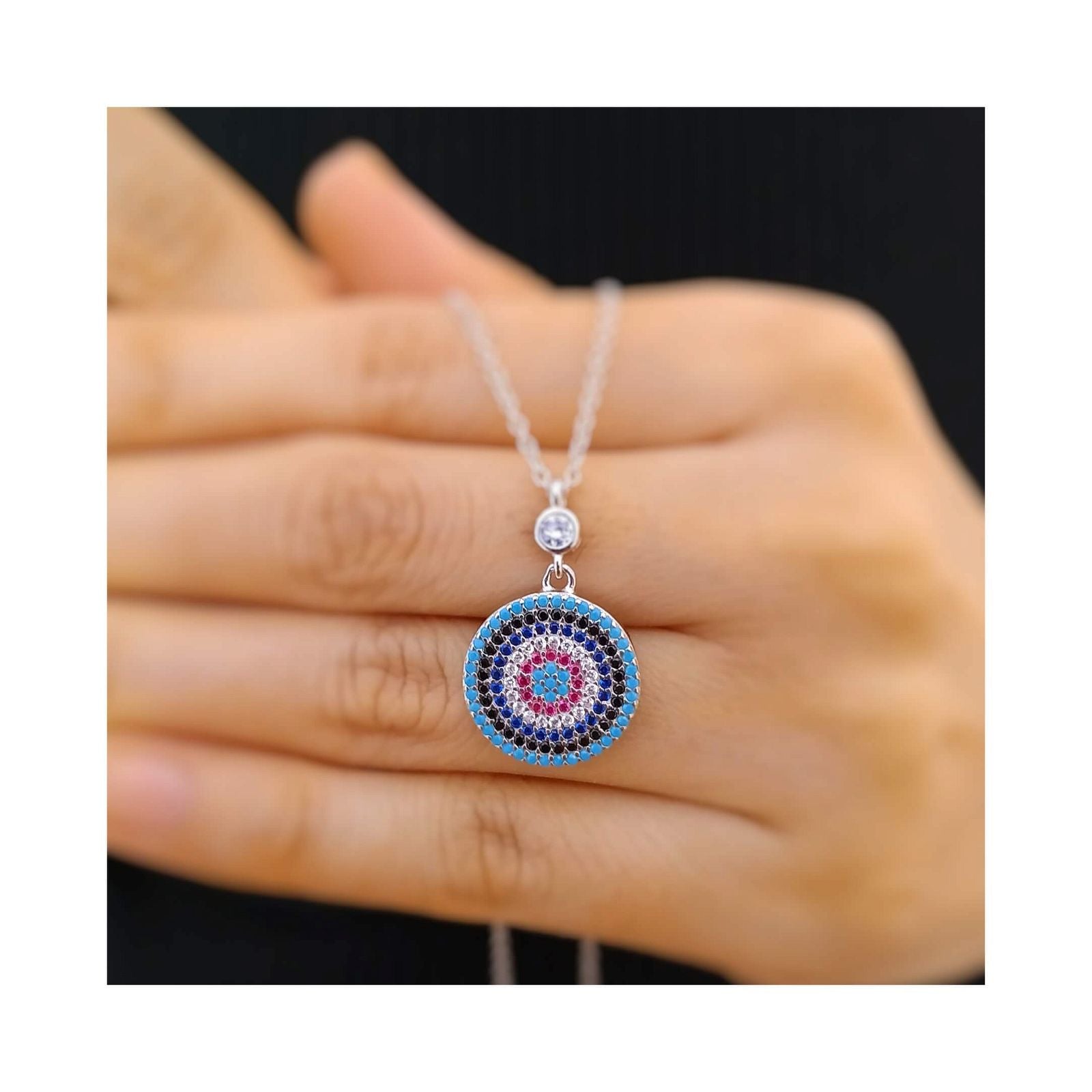 RRJ1270 Pure 925 Sterling Silver Evil Eye Necklace - RishiRich Jewels
