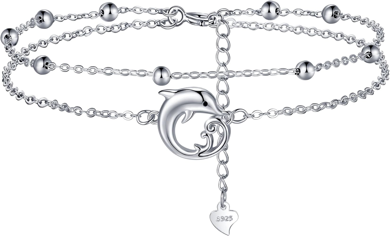 Silver Anklet with a dolphin charm on a white background