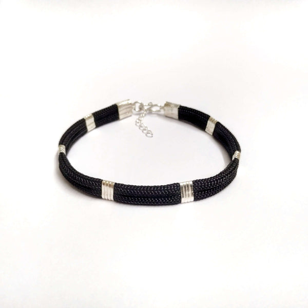 Aamani Mens Black Thread Silver Bracelet by RishiRich Jewels