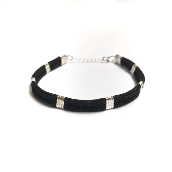 Aamani Mens Black Thread Silver Bracelet by RishiRich Jewels