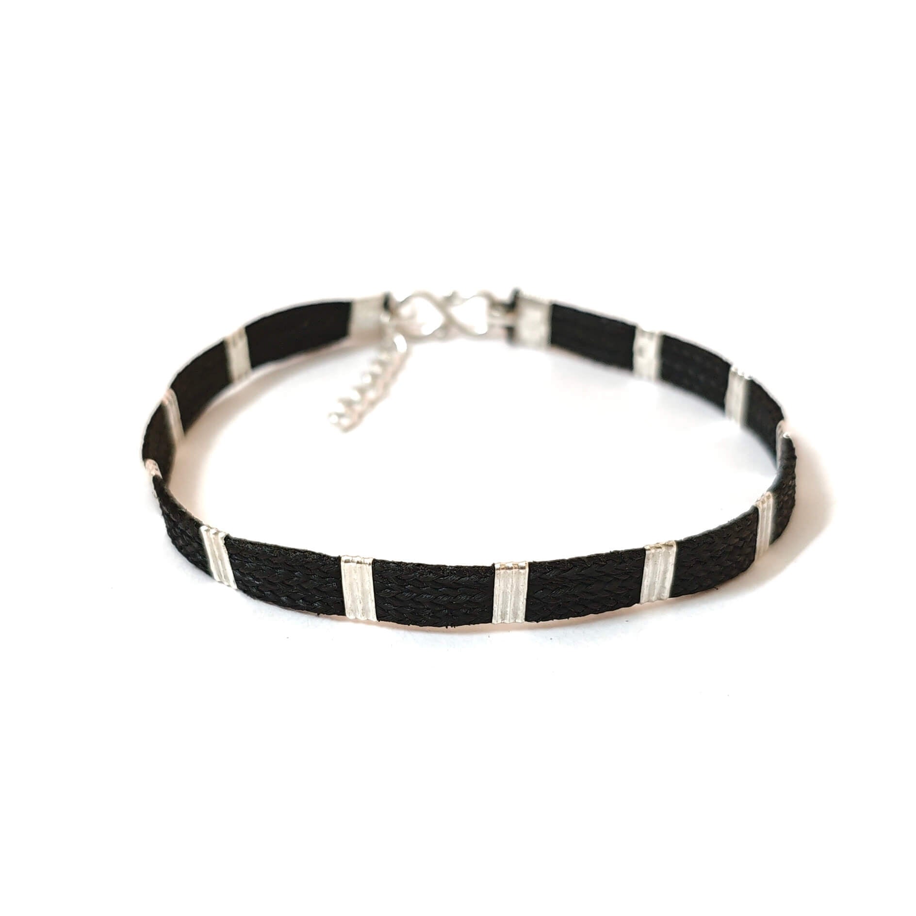 Aamani Mens Black Thread Silver Bracelet by RishiRich Jewels