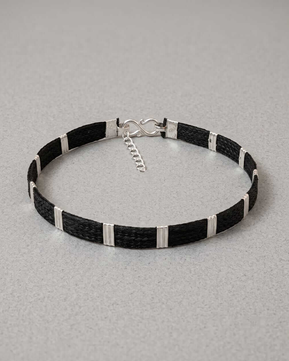 Aamani Mens Black Thread Silver Bracelet by RishiRich Jewels