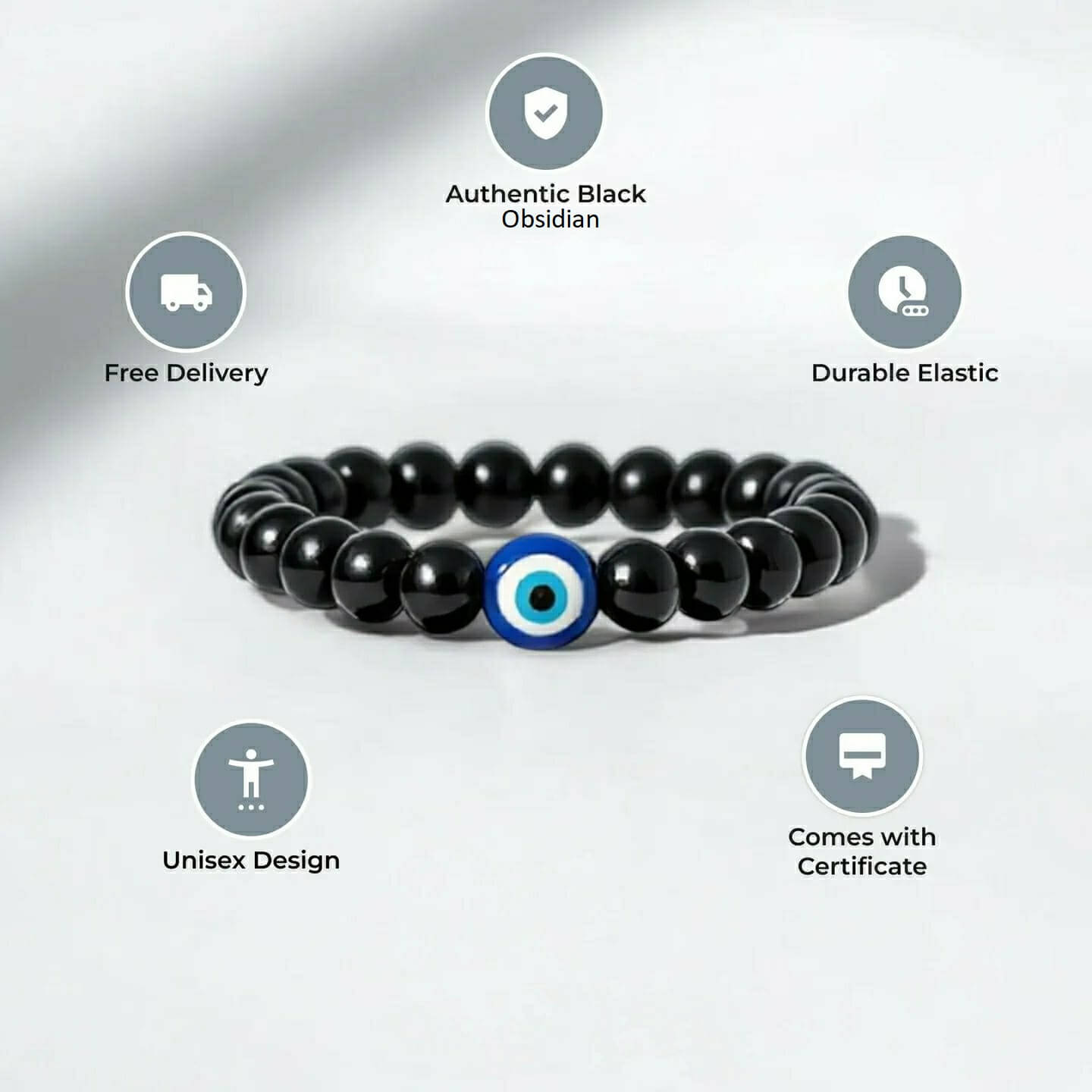 Black Obsidian Evil Eye Charm Bracelet