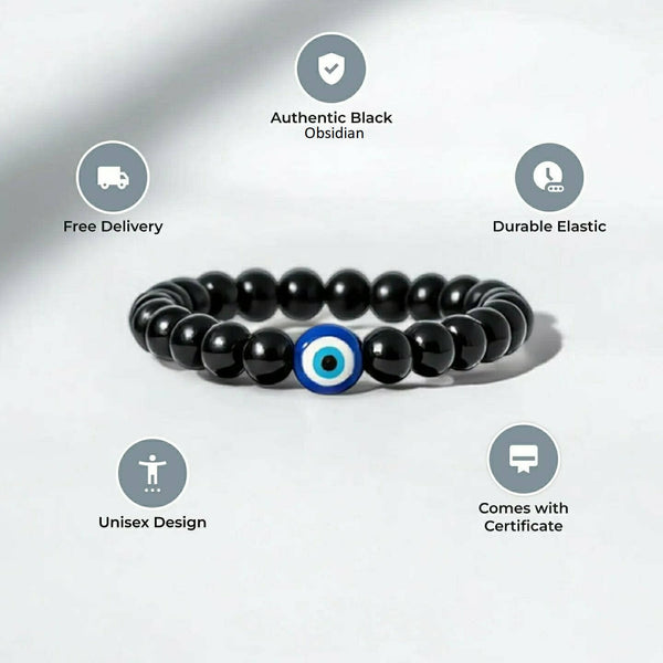 Black Obsidian Evil Eye Charm Bracelet