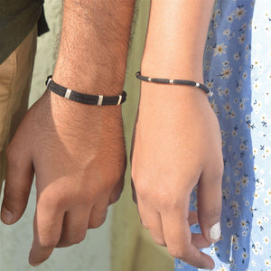 Couple Black Thread Silver Bracelet - RishiRich Jewels