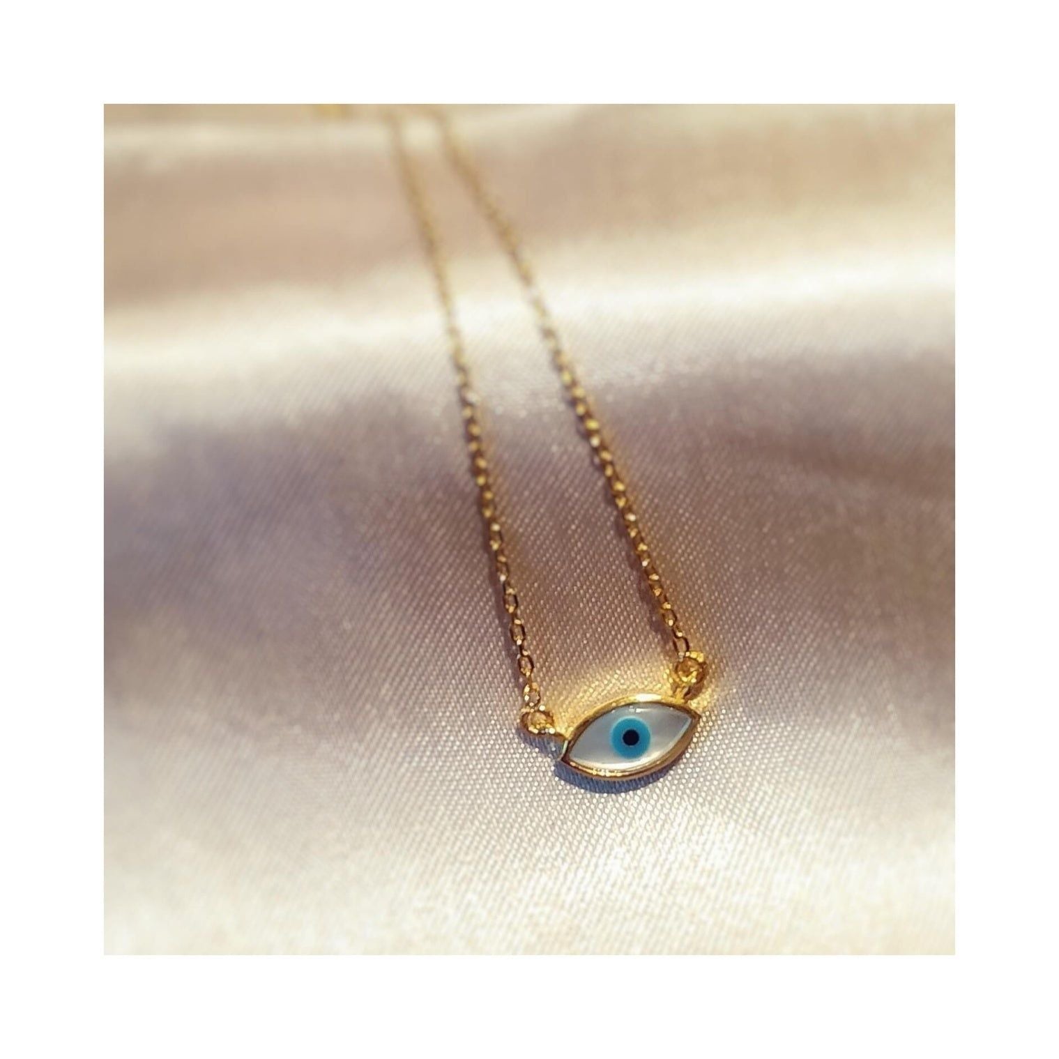 Dainty Mother of Pearl Evil Eye Necklace - RishiRich Jewels
