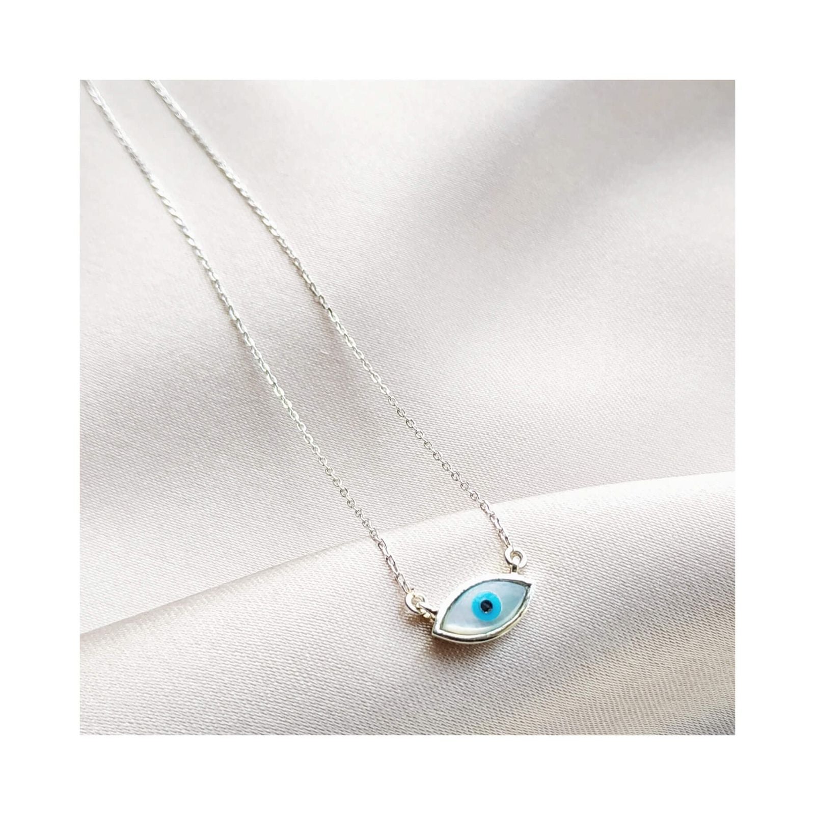 Dainty Mother of Pearl Evil Eye Necklace - RishiRich Jewels