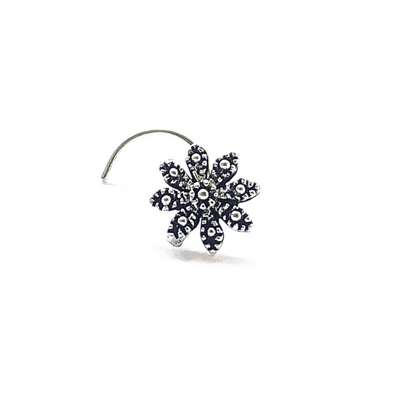 Flower Oxidised Silver Nose Pin - RishiRich Jewels