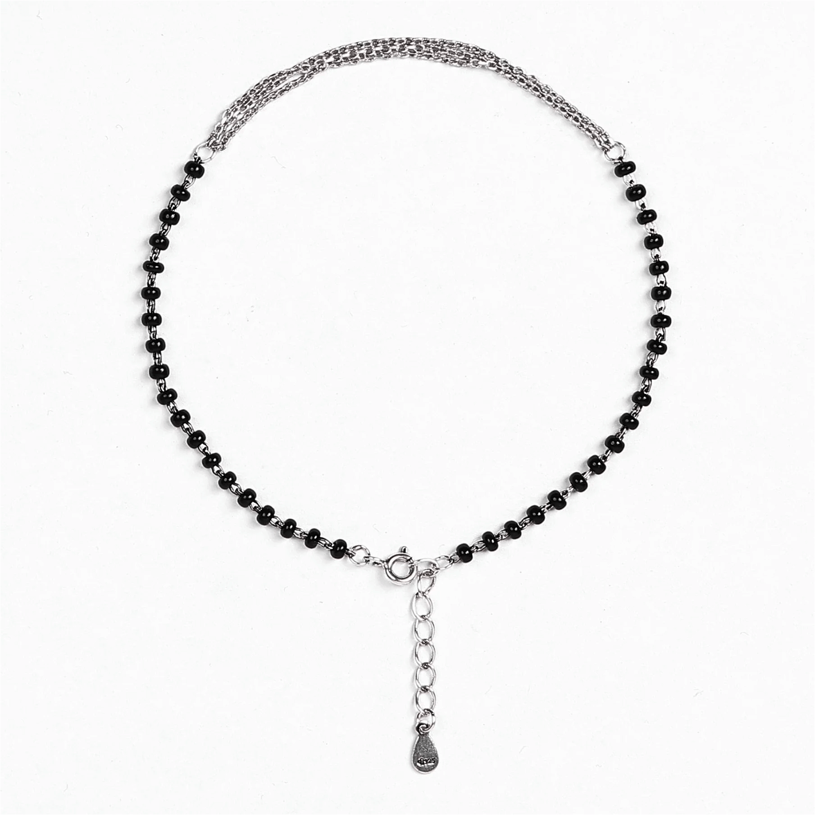 Fusion Black Bead Silver Nazariya Anklet - RishiRich Jewels