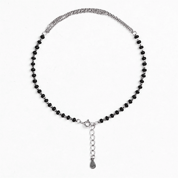 Fusion Black Bead Silver Nazariya Anklet - RishiRich Jewels