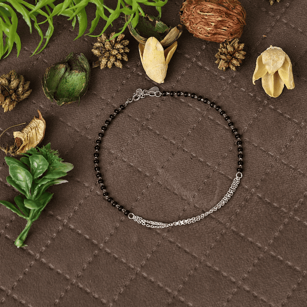 Fusion Black Bead Silver Nazariya Anklet - RishiRich Jewels
