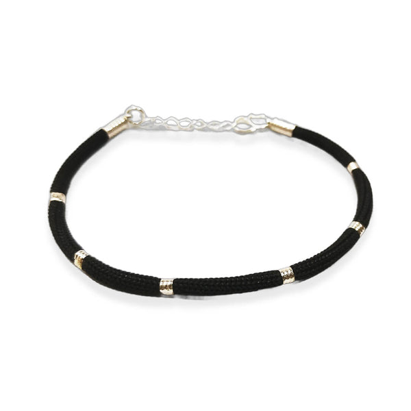 Luna Black Thread Pure 925 Silver Mens Bracelet