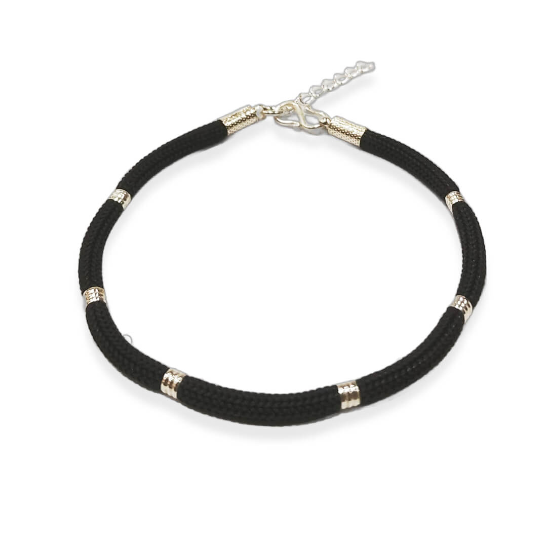 Luna Black Thread Pure 925 Silver Mens Bracelet