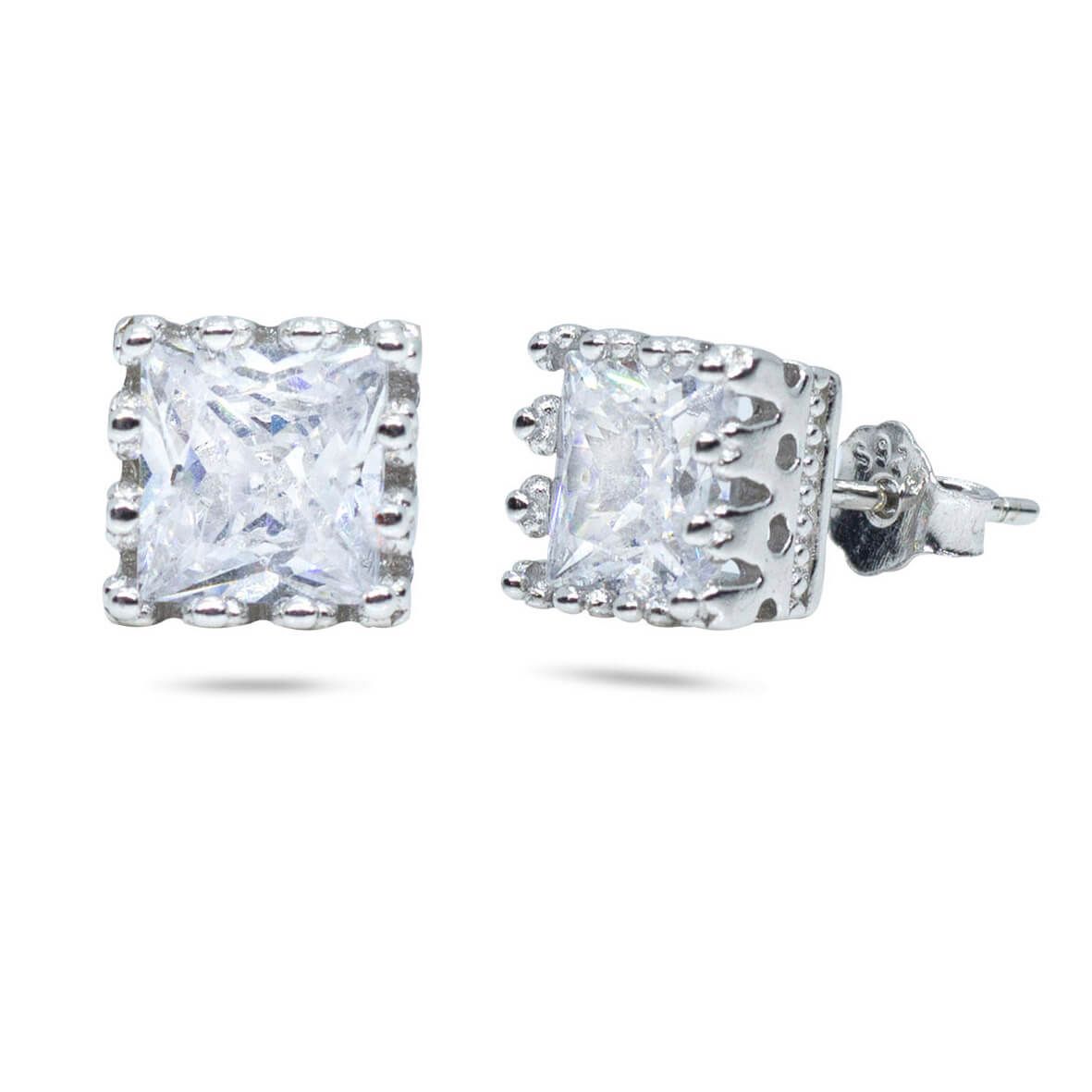 RRJ0885 Pure 925 Sterling Silver 1.25 Carat Princess Cut Solitaire Unisex Stud - RishiRich Jewels