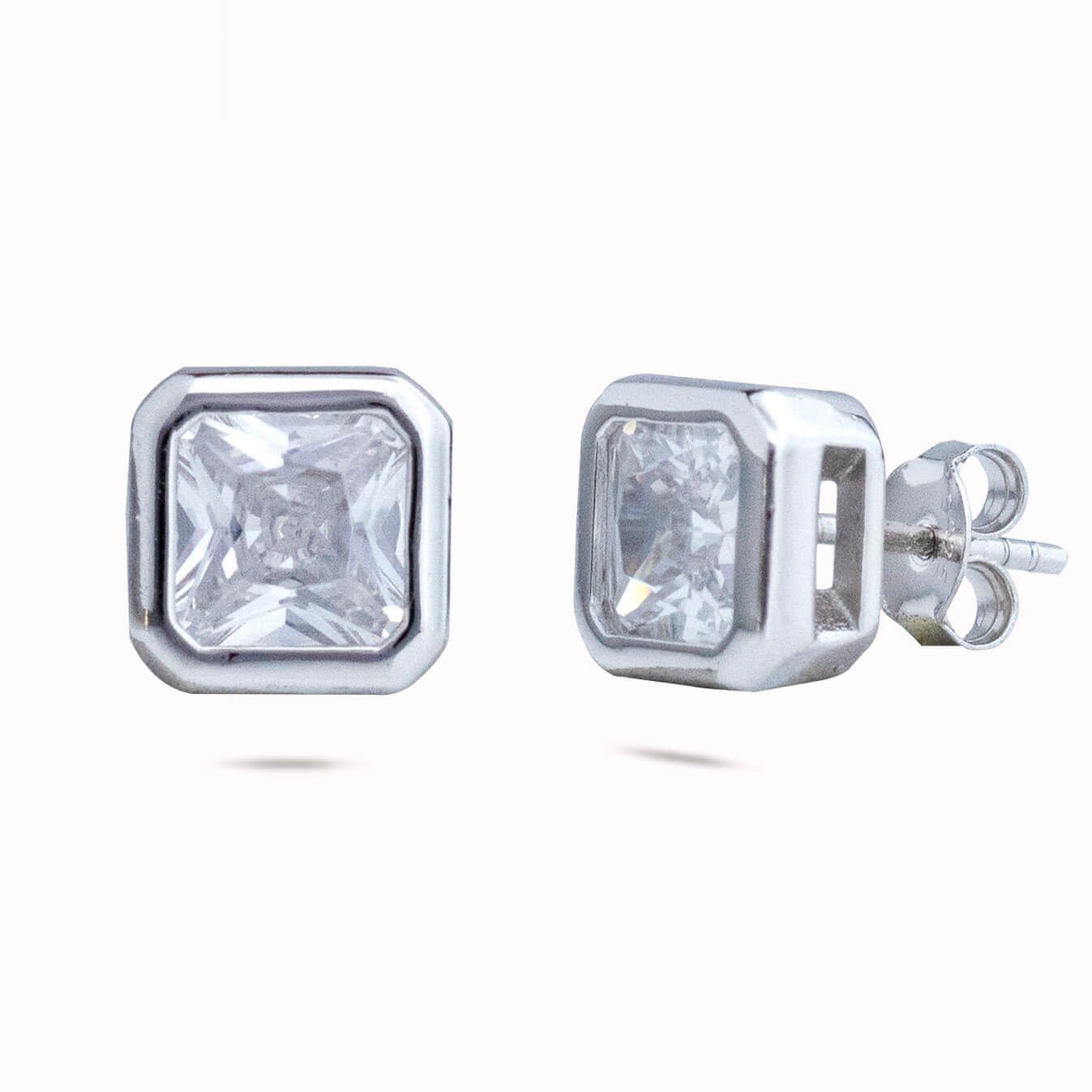 RRJ1015 Pure 925 Sterling Silver 2 Carat Princess Cut Solitaire Unisex Stud - RishiRich Jewels