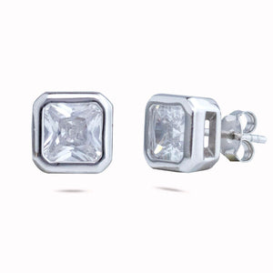 RRJ1015 Pure 925 Sterling Silver 2 Carat Princess Cut Solitaire Unisex Stud - RishiRich Jewels
