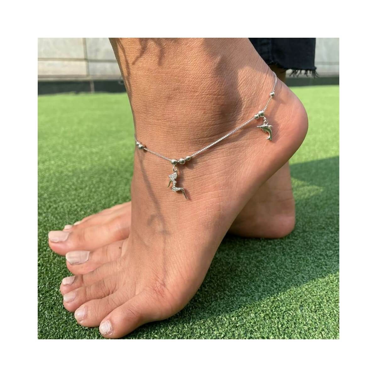 RRJ1085 Pure 925 Sterling Silver Single Anklet - RishiRich Jewels