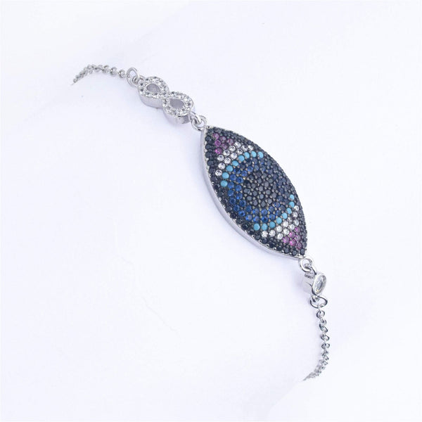 RRJ1246 Pure 925 Sterling Silver Evil Eye Bracelet - RishiRich Jewels