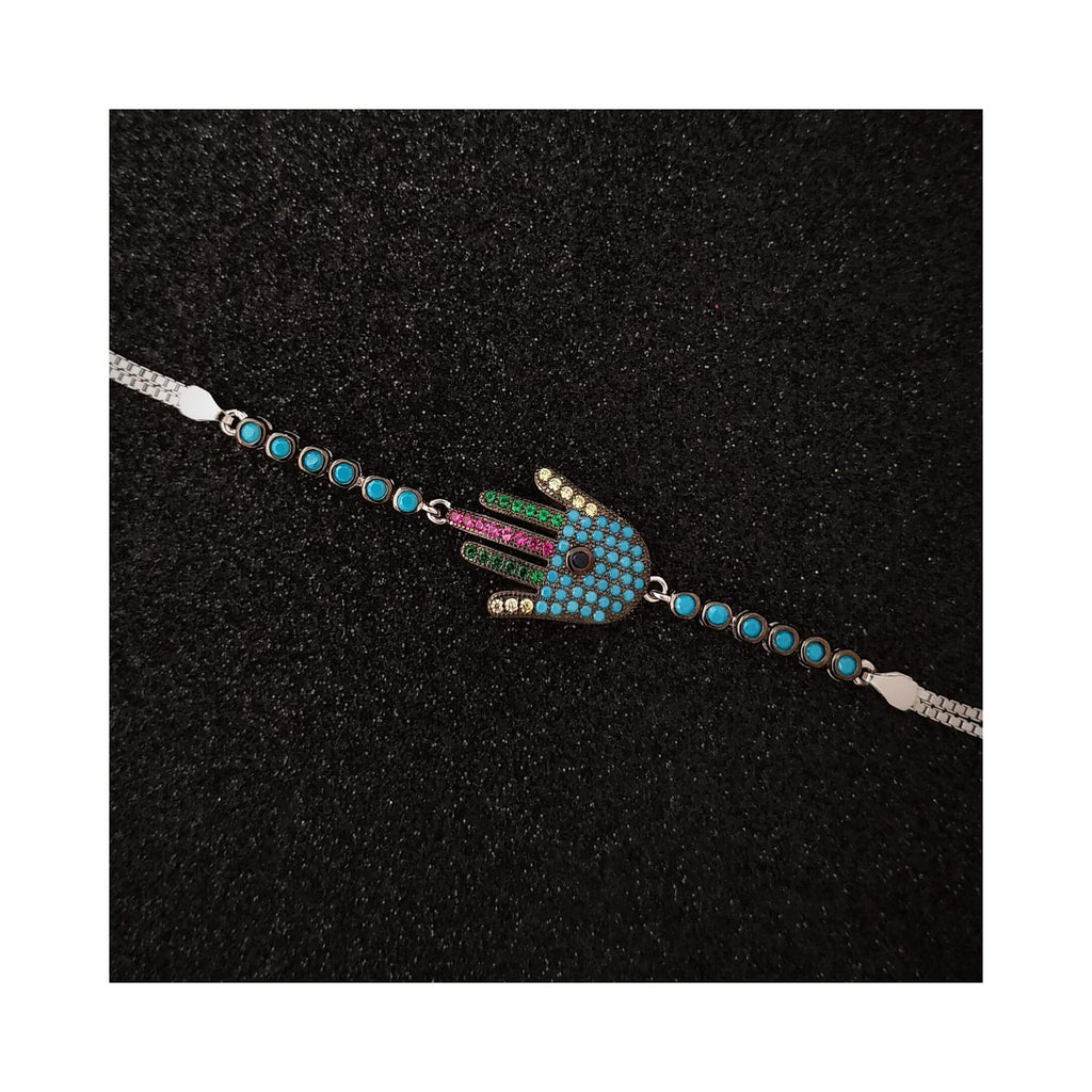 RRJ1247 Pure 925 Sterling Silver Evil Eye Bracelet - RishiRich Jewels