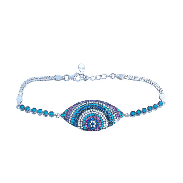 RRJ1248 Pure 925 Sterling Silver Evil Eye Bracelet - RishiRich Jewels