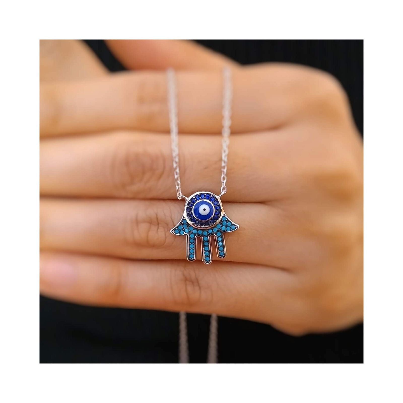 RRJ1264 Pure 925 Sterling Silver Evil Eye Necklace - RishiRich Jewels