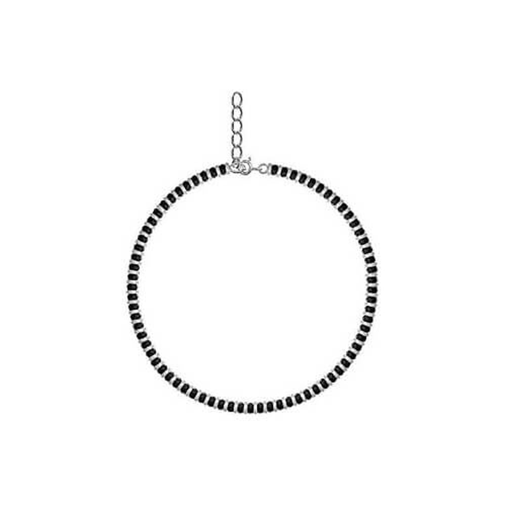 RRJ1336 Pure 925 Sterling Silver Black Bead Nazariya Single Anklet - RishiRich Jewels