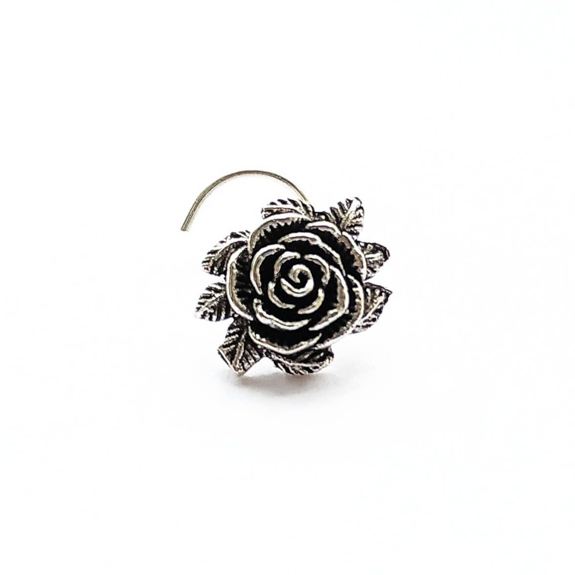 Rose Oxidised Silver Nose Pin - RishiRich Jewels