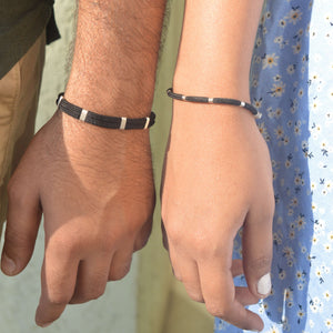 Couple Black Thread Silver Bracelet