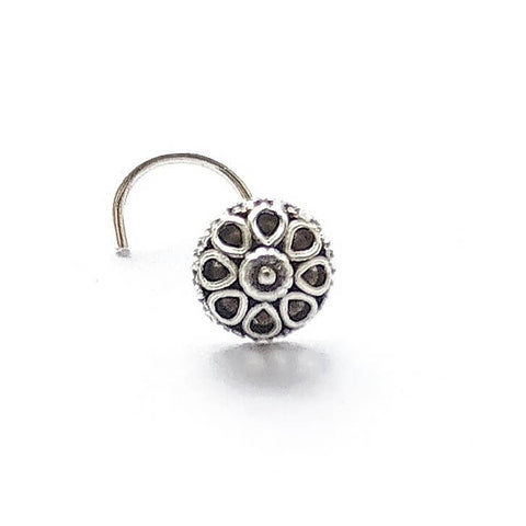 Round - C Oxidised Silver Nose Pin