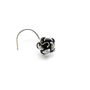 Small Rose Oxidised Silver Nose Pin