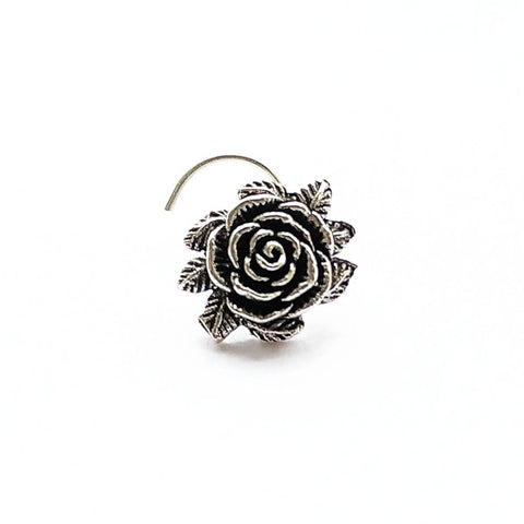 Rose Oxidised Silver Nose Pin