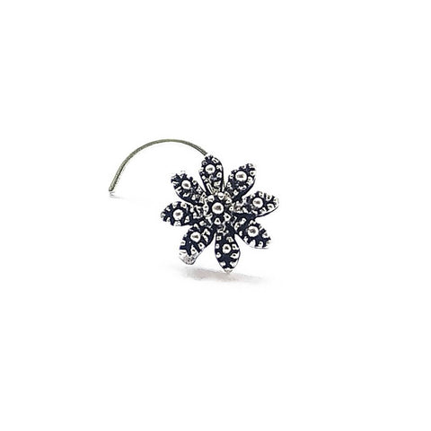 Flower Oxidised Silver Nose Pin